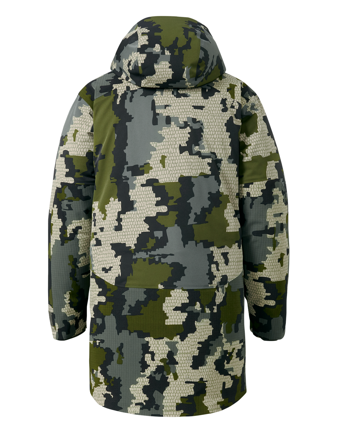Back of Super Down Arktuk Parka in Verde Camouflage