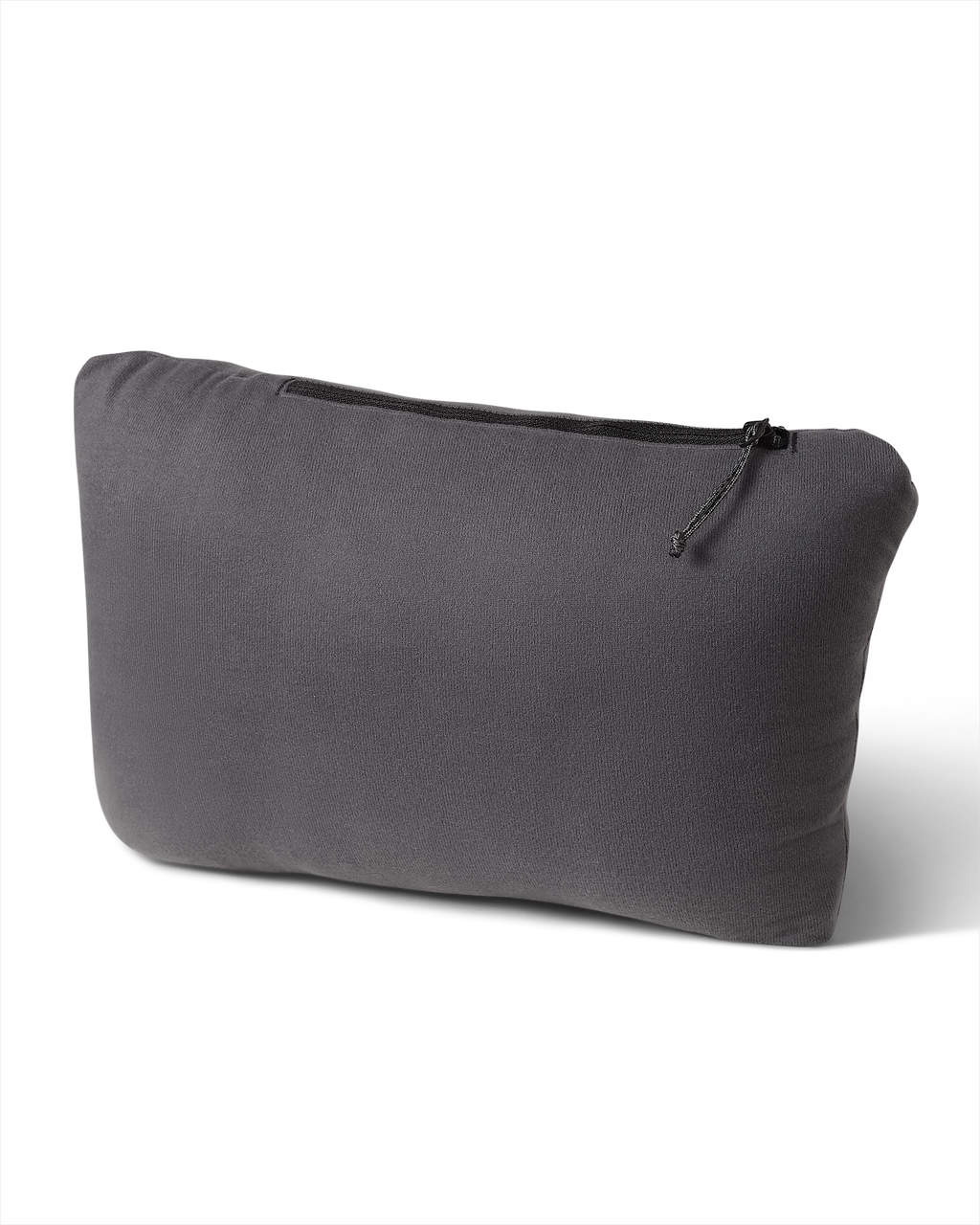 Front view of packable jacket self-stows in left-hand pocket.