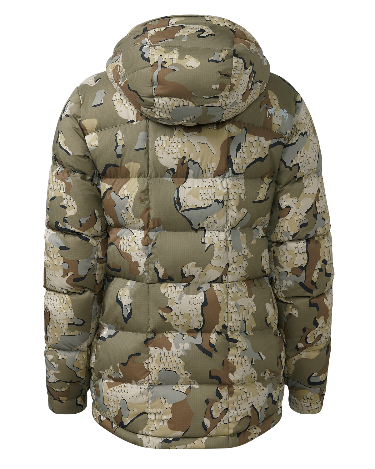 Back of Women's Super Down PRO Hooded Jacket in Valo Camouflage