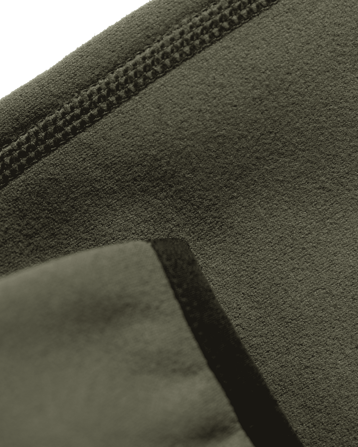 Detailed View of Encounter 290 Fleece Bottoms in Ash Brown Color Highlighting Stretch Bound Ankle Cuffs